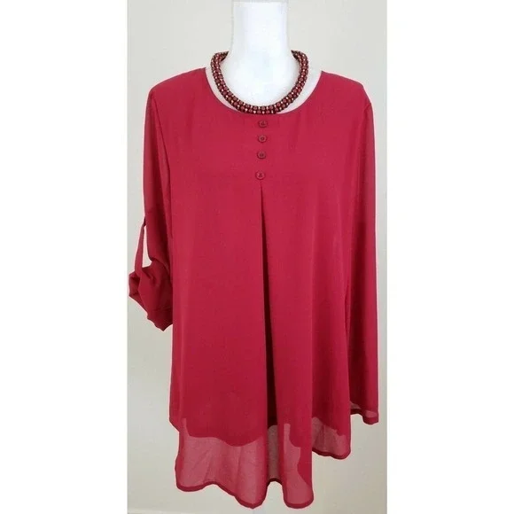 Cestyle ~Women Size L~ Red Long Sleeve Blouse Shirt Top NWT. - Picture 12 of 12
